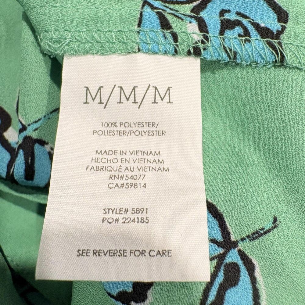CAbi Tunic Blouse Womens Medium Green Floral Button Front 3/4 Sleeve Top - Picture 5 of 6